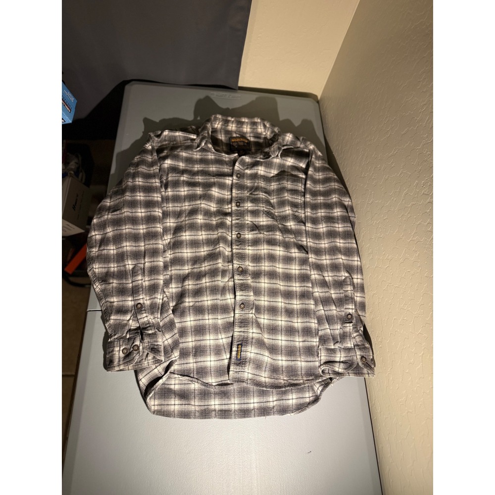 Woolrich John Rich & Bros Mens XL Grey Plaid Flannel Cotton Button Down Shirt